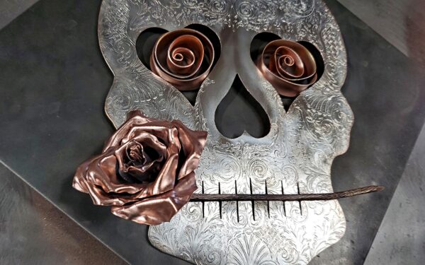 Silver-Plated Copper Brass Sugar Skull 1625 Vintage Upcycled Wall Art Bright