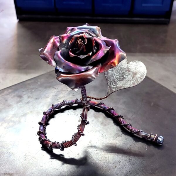 Just Thinking About You Copper Rose Sculpture Dark Flame