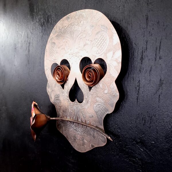 Silver-Plated Copper Brass Sugar Skull 1625 Vintage Upcycled Wall Art Flame