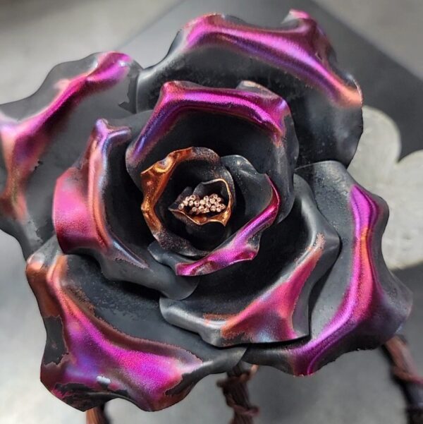 Just Thinking About You Copper Rose Sculpture Dark Flame