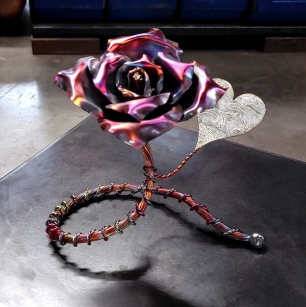 Just Thinking About You Copper Rose Sculpture Dark Flame