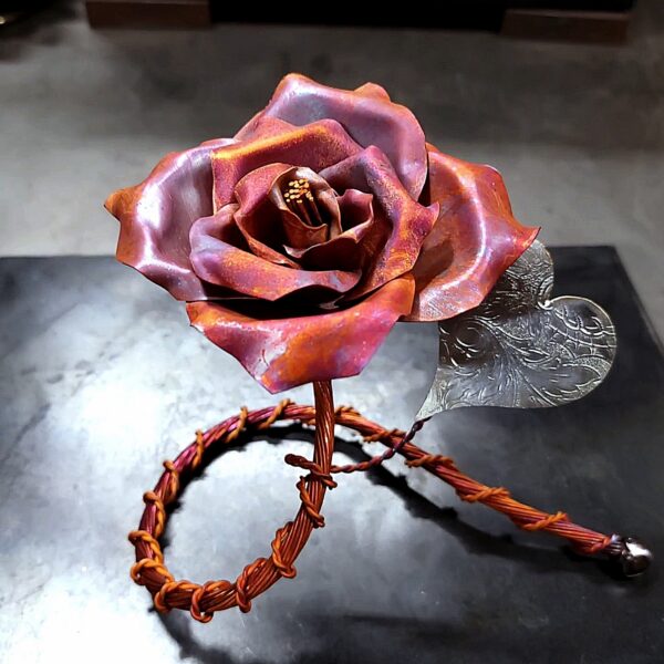 Just Thinking About You Copper Rose Sculpture Matte Flame