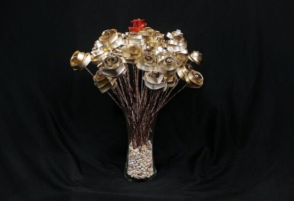 I Love You Modern Spiral Silverplate Rose Bouquet Sculpture