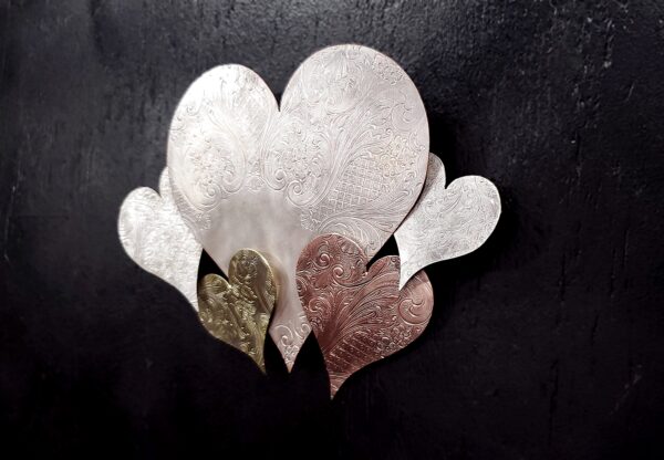 Heart Cloud #1571 Silver-Plated Copper Brass Vintage Upcycled Wall Art Sculpture