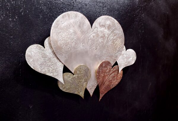 Heart Cloud #1571 Silver-Plated Copper Brass Vintage Upcycled Wall Art Sculpture