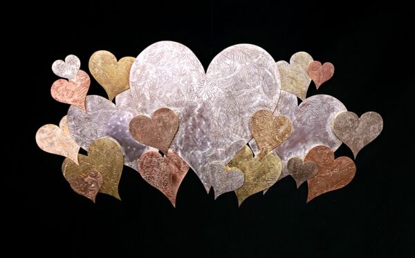 Silver-Plated Heart Cloud #1582 Vintage Upcycled Large Copper Brass Wall Art Sculpture