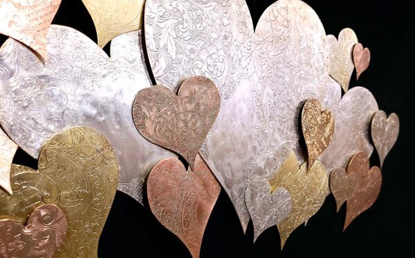 Silver-Plated Heart Cloud #1582 Vintage Upcycled Large Copper Brass Wall Art Sculpture