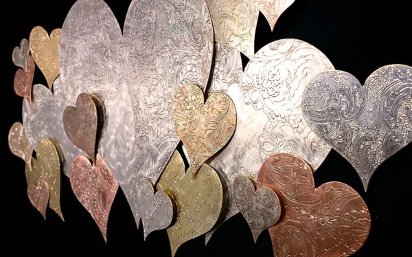 Silver-Plated Heart Cloud #1582 Vintage Upcycled Large Copper Brass Wall Art Sculpture