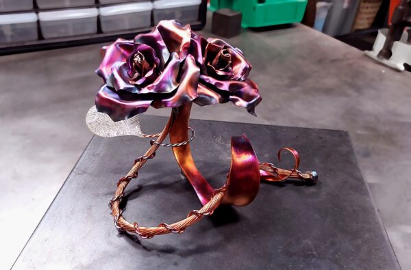 Us Heart Copper Rose Sculpture Flame