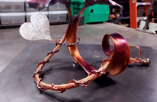 Us Heart Copper Rose Sculpture Flame