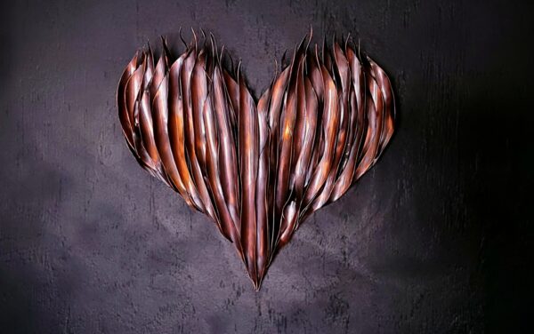 Flame Heart Copper Wall Art Sculpture Antique