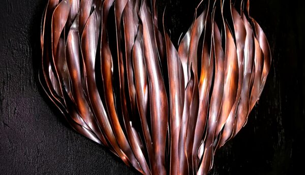 Flame Heart Copper Wall Art Sculpture Antique