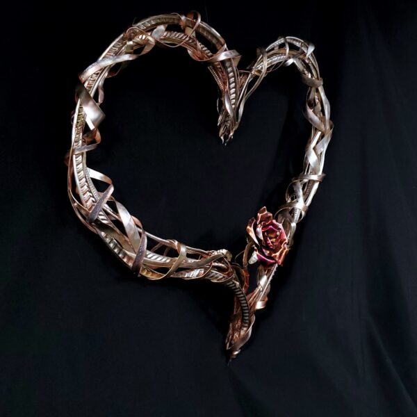 Passion of Love Single Copper Rose Silver-Plated Silver Heart Wall Art Sculpture