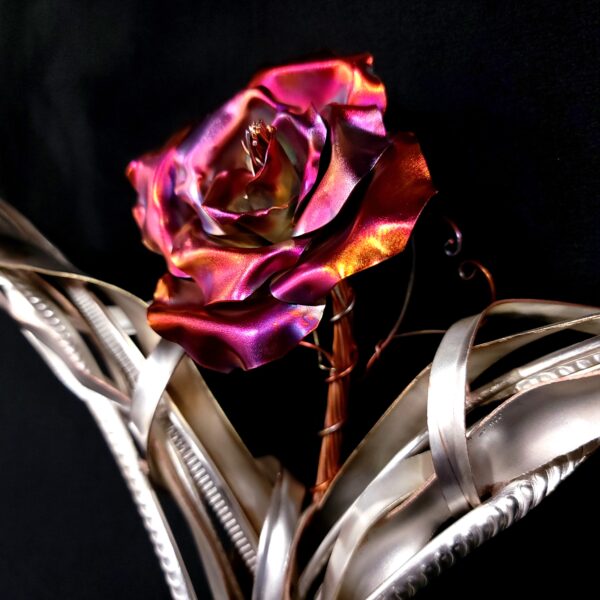 Passion of Love Single Copper Rose Silver-Plated Silver Heart Wall Art Sculpture