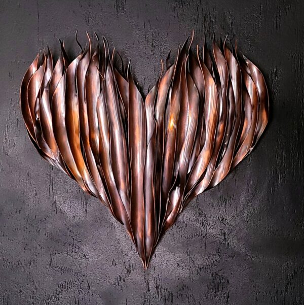 Flame Heart Copper Wall Art Sculpture Antique