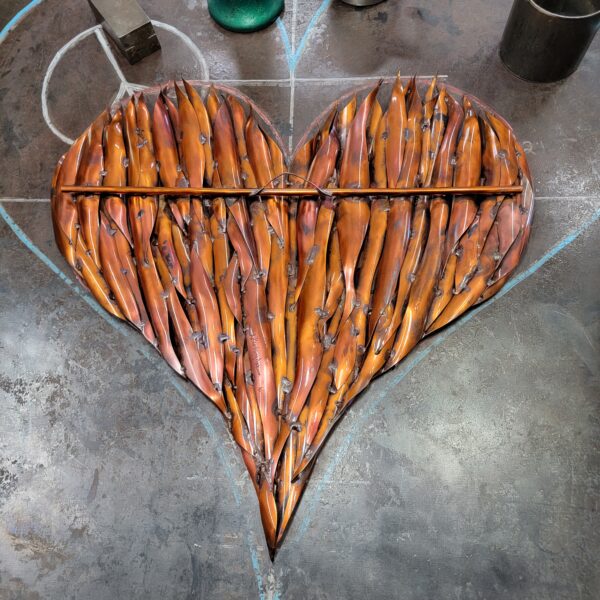 Flame Heart Copper Wall Art Sculpture Back View