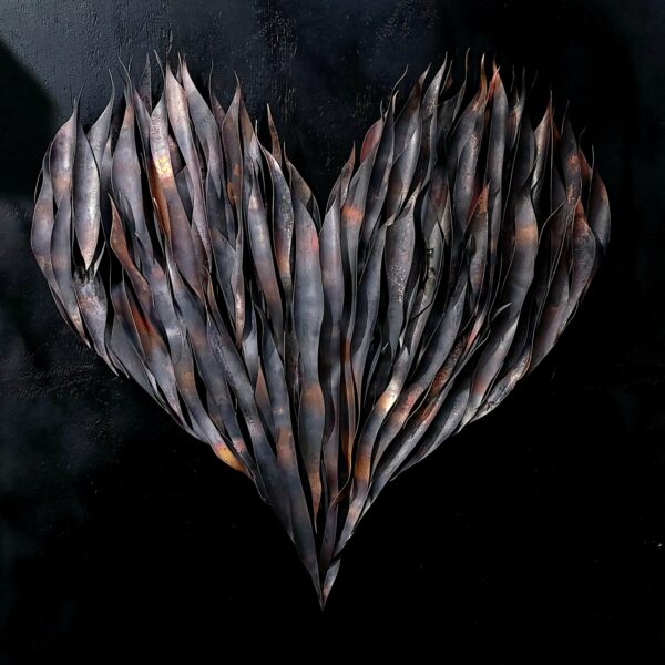 Flame Heart Copper Wall Art Sculpture Carbon