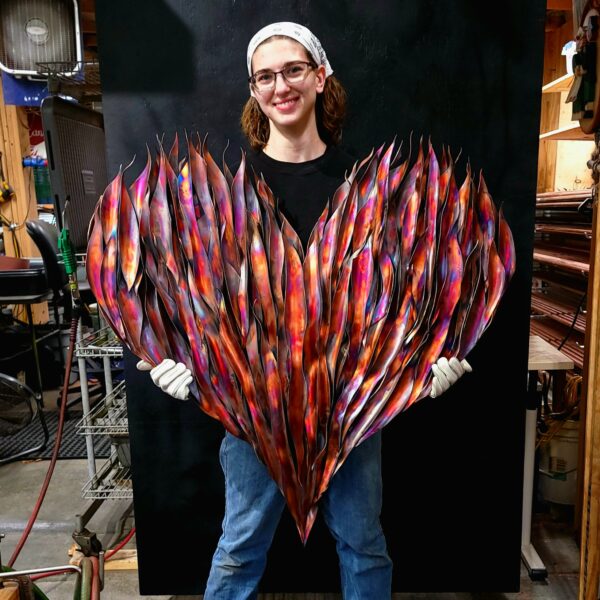 Flame Heart Copper Wall Art Sculpture Dark Flame 36in