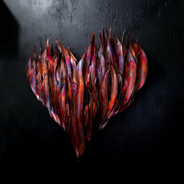 Flame Heart Copper Wall Art Sculpture Dark Flame 24in