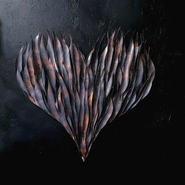 Flame Heart Copper Wall Art Sculpture Carbon