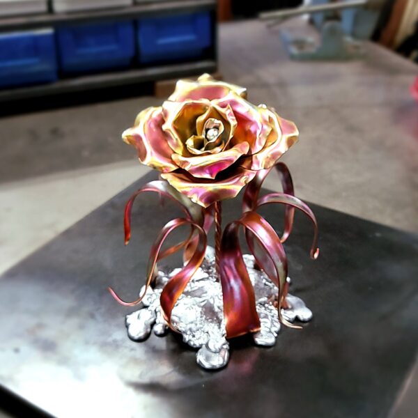 Splash of Love Copper Rose Sculpture Cotton Candy