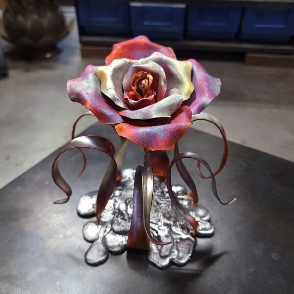 Splash of Love Copper Rose Sculpture Matte Flame