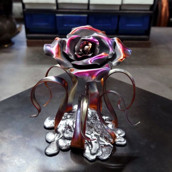 Splash of Love Copper Rose Sculpture Dark Flame