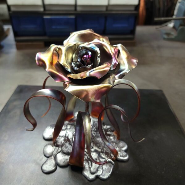 Splash of Love Copper Rose Sculpture Cotton Candy