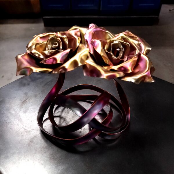 Tie the Knot Copper Ribbon Rose Sculpture Cotton Candy