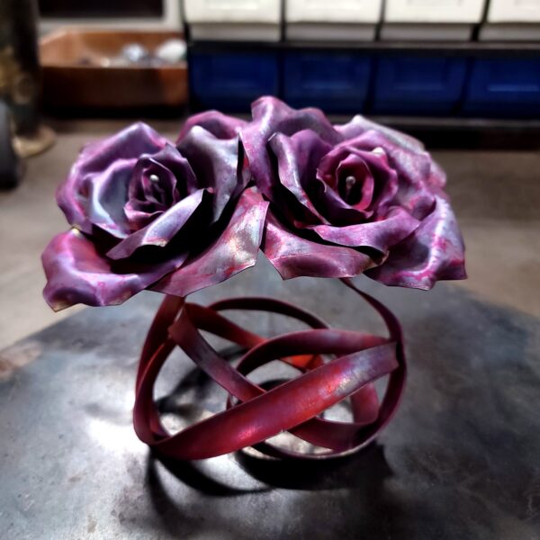 Tie the Knot Copper Ribbon Rose Sculpture Matte Flame