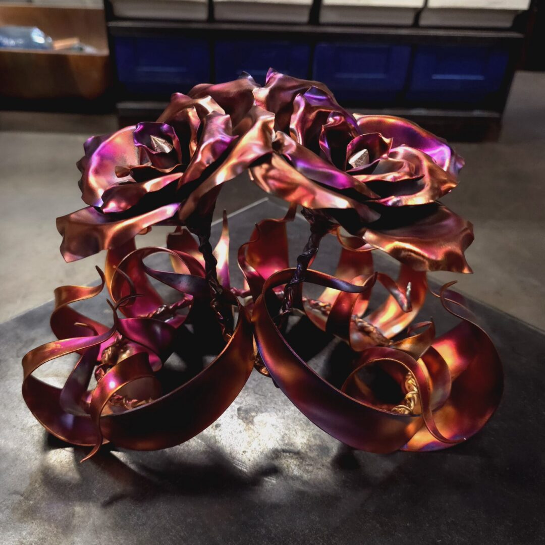 Unity Copper Rose Sculpture Flame