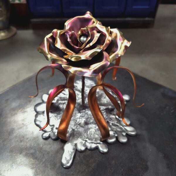 Splash of Love Copper Rose Sculpture Cotton Candy