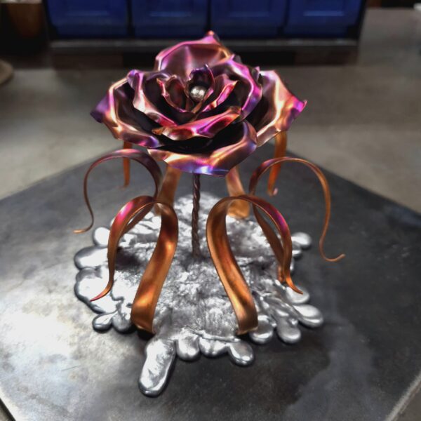 Splash of Love Copper Rose Sculpture Flame