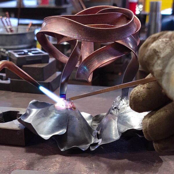 Tie the Knot Copper Ribbon Rose Sculpture Working Welding Silver Brazing