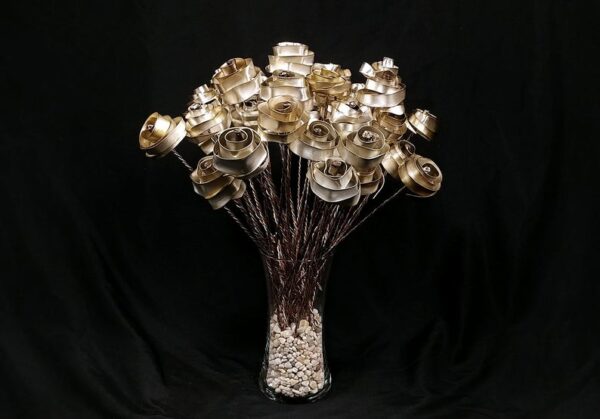 I Love You Modern Spiral Silverplate Rose Bouquet Sculpture