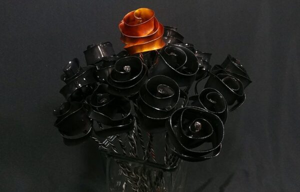 I Love You Modern Spiral Copper Rose Bouquet Sculpture Black Carbon