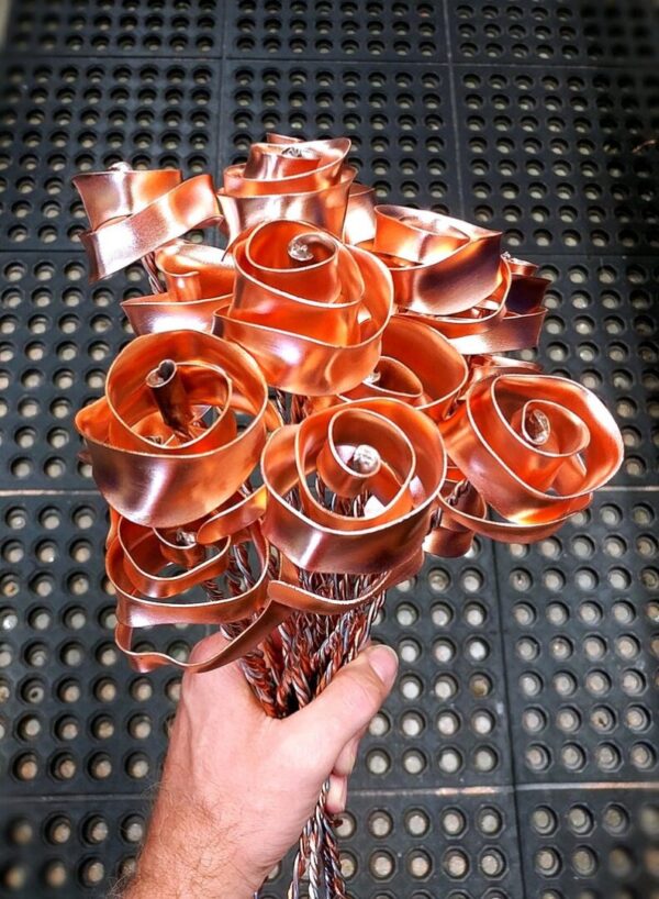 I Love You Modern Spiral Copper Rose Bouquet Sculpture Bright