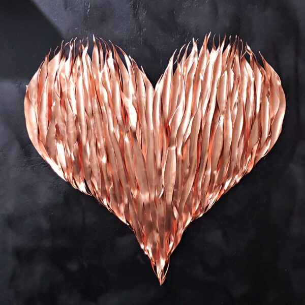 Flame Heart Copper Wall Art Sculpture Bright 46in