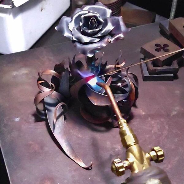 True Love Copper Rose Sculpture Working Welding Silver Brazing