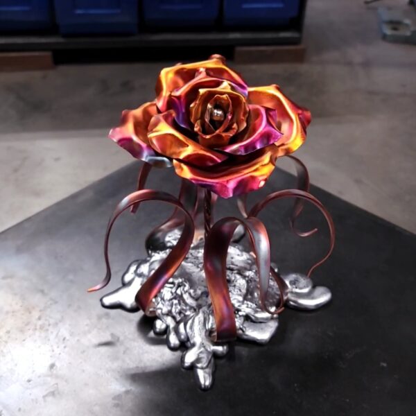 Splash of Love Copper Rose Sculpture Flame