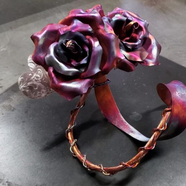 Us Heart Copper Rose Sculpture Matte Flame