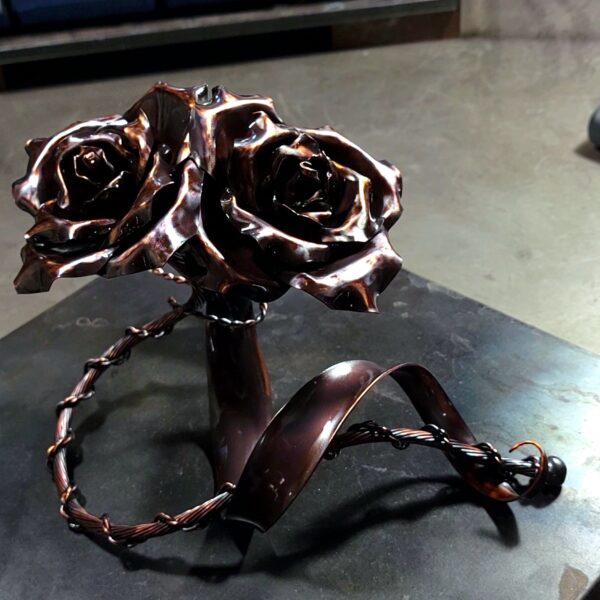 Us Heart Copper Rose Sculpture Antique