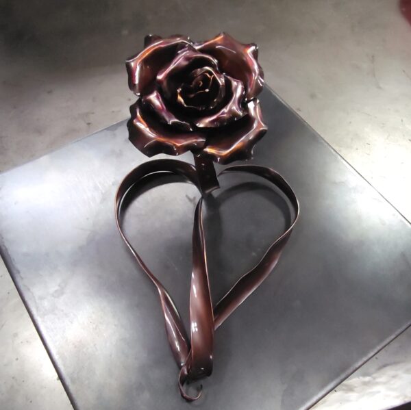 Ribbon of Love Copper Heart Rose Antique