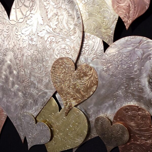 Silver-Plated Heart Cloud #1582 Vintage Upcycled Large Copper Brass Wall Art Sculpture