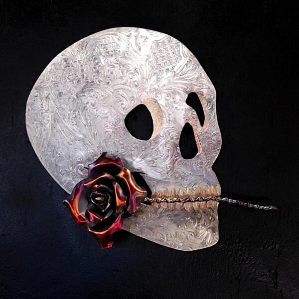 Silver-Plated Copper Brass Sugar Skull 1766 Wall Art Dark Flame