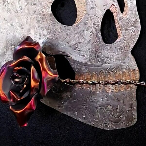 Silver-Plated Copper Brass Sugar Skull 1766 Wall Art Dark Flame