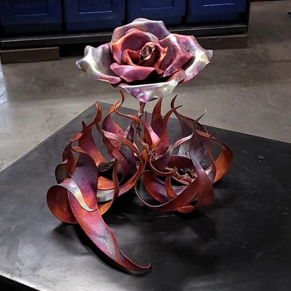 True Love Copper Rose Sculpture Matte Flame