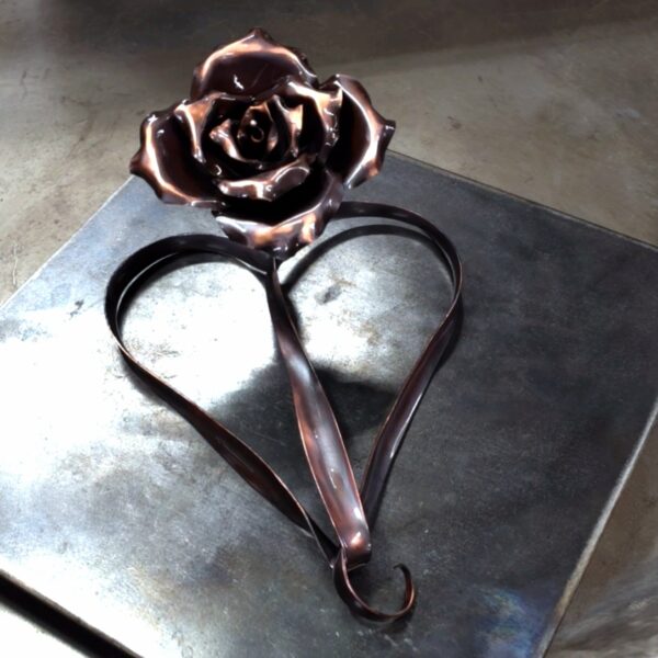 Ribbon of Love Copper Heart Rose Antique