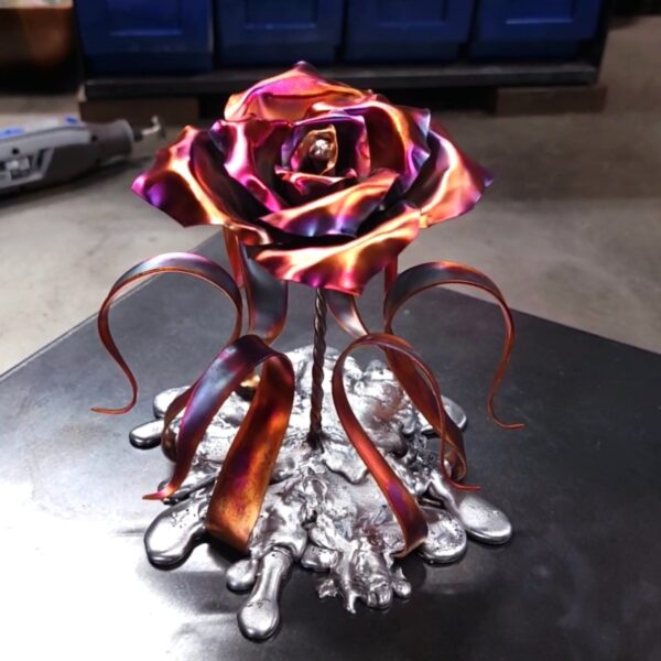 Splash of Love Copper Rose Sculpture Flame