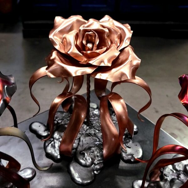 Splash of Love Copper Rose Sculpture Bright